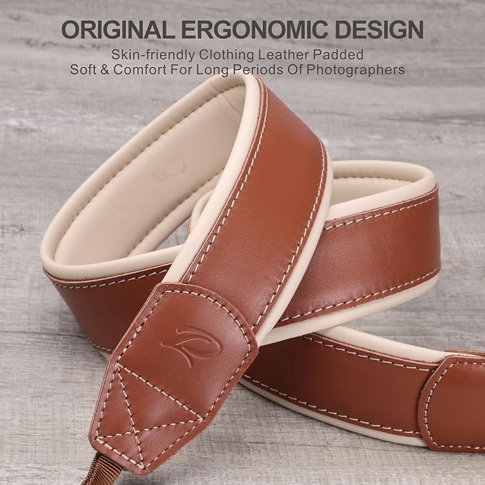 Padwa Lifestyle Tan Top Leather Camera Strap - 1.77" Wide Full Grain Cowhide Camera Straps with Soft Skin Friendly Neck & Shoulder Leather Padded Comfort for Extended Photography by Photographers - Image 5