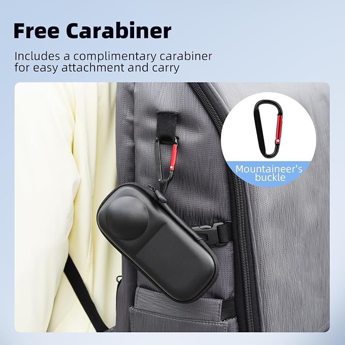 BRDRC Portable Small Case for Insta360 X4 X5 (for Original Lens Cap), Carrying Storage Bag Protective Cover Hard Shell Travel Protector with Wrist Strap Carabiner for Insta 360 X4 X5 Accessories - Image 8