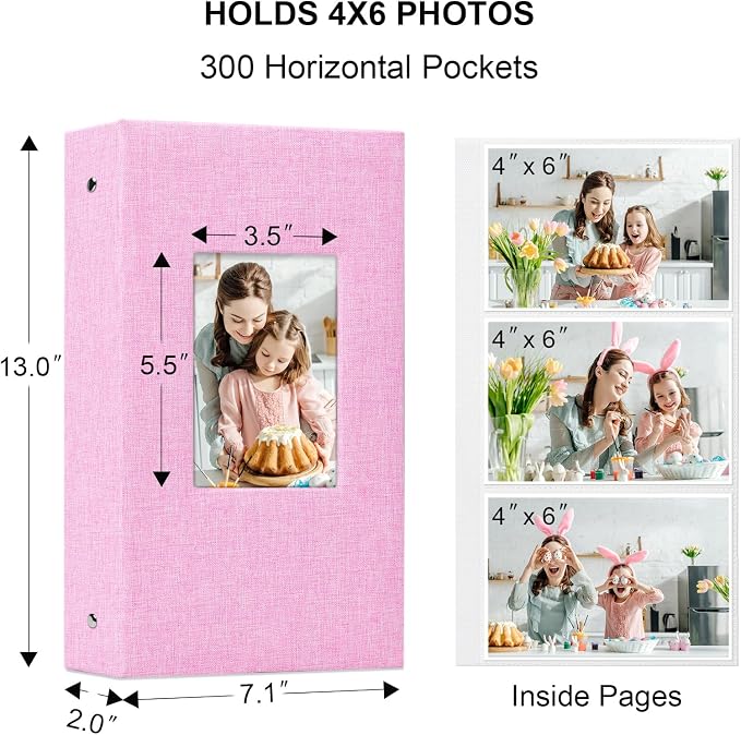 Vienrose 4x6 Photo Album,300 Pockets,Linen Cover with Window,Pink | Linen Hardcover, Slip In Photo Book, Family Memory Album, Travel Keepsake - Image 6