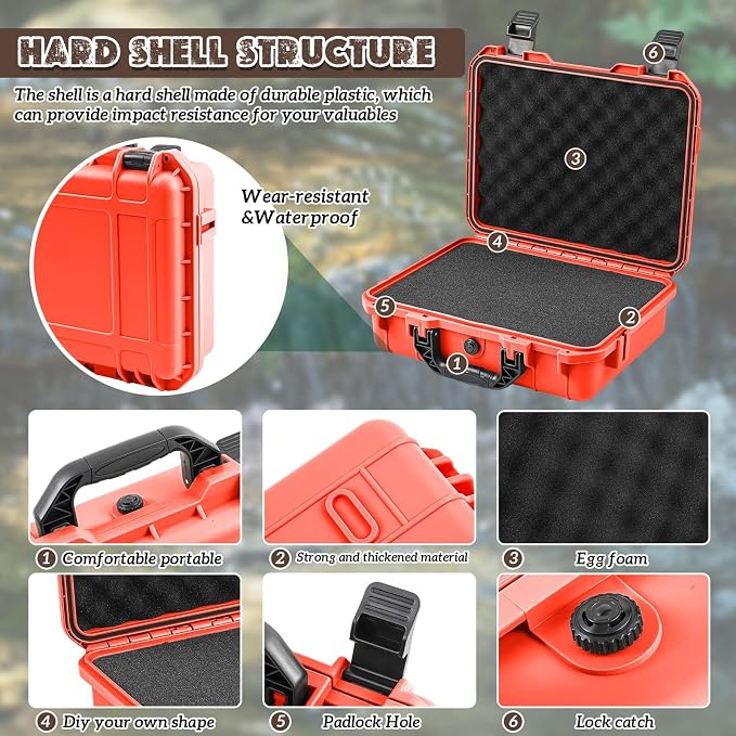Relaxweex 1 Pcs Waterproof Hard Case with DIY Customizable Foam Insert Portable Protective Case with Knife for Camera Drones Equipments Tools Test Instruments(Reddish Orange,8.5 x 6.5 x 3.7 Inch) - Image 3