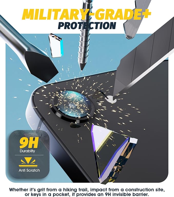 (3 Pack) Orzero Camera Lens Protector for iPhone 17e / iPhone 16e, [EZ Install] [Case-Friendly] 9H Tempered Glass CD Pattern Lens Cover Accessories, Military-Grade Shockproof, HD Clarity Anti-Glare - Black - Image 3