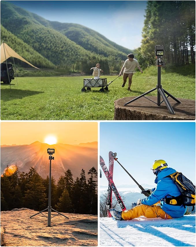 55'' Osmo Action Portable Floor Tripod Stand for DJI Action 6/Osmo Nano | 2-in-1 Long Selfie-Stick, Extendable Handle Grip w 360° Ball Head, Travel Vlogging Accessories for Hiking/Video Recording - Image 8