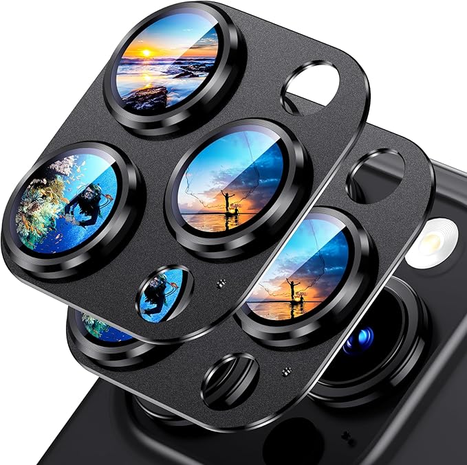 Uyiton for iPhone 15 Pro/iPhone 15 Pro Max Camera Lens Protector | Not Easy to Break, Strong Adsorption, Case-Friendly, Metal 9H Sapphire Glass Rear Camera Screen Cover, Black, 2 Pack by Uyiton