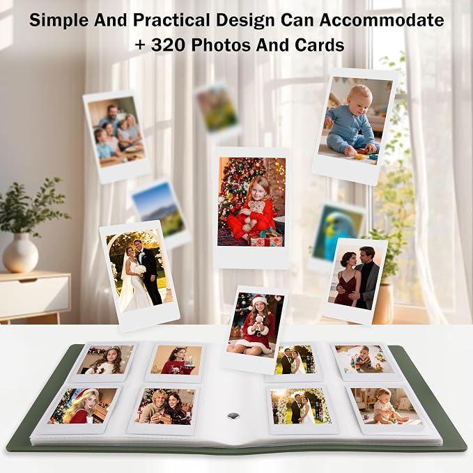 320 Pockets 2x3 Inch Photo Album for Polaroid & Instax Mini Pictures, Green | PU Leather Cover, Gift Box Packaging, Acid-Free Pages, With Snap Closure, Securely Hold all Your Precious Instant Snapshots - Image 2
