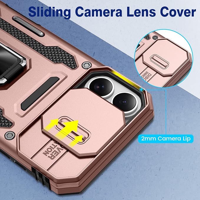 VEGO for iPhone 16 Plus Case with Camera Cover & Privacy Screen Protector | Tempered Glass Screen Protector & Ring Kickstand Military Grade Heavy Duty Protection Cover for iPhone 16 Plus - Rose Gold - Image 5