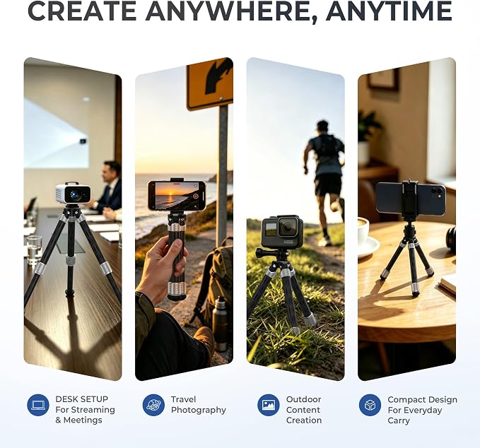 LEOFOTO Carbon Fiber Small Tabletop Travel Tripod, Weight 160g/0.35lb, Maxload 5kg/11lb, Lightweight Tripod Stand, 1/4" Inch Screw, for Camera/Phone Holder/Projector, MT-02C Long Version (MT-02CL) - Image 6