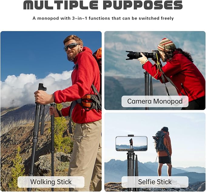 TONYBOO 68.5” Aluminum Camera Monopod,Lightweight & Portable, 5-Section Travel Monopod, Max Load 33 lbs for DSLR/Mirrorless Cameras, Camcorders, Compatible with Canon Nikon Sony - TA-6L - Image 7