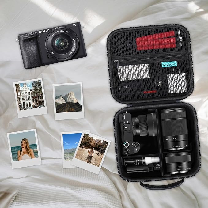 RAIALL Case for Sony Alpha ZV-E10/a6000/a6400/a6700/7 II IV Camera, Black | for a6100/a6600/ZV-E10 II/ZV E1 Mirrorless Digital Camera and Lens, Hard Travel Bag with a Shoulder Strap and 3 Dividers - Image 8