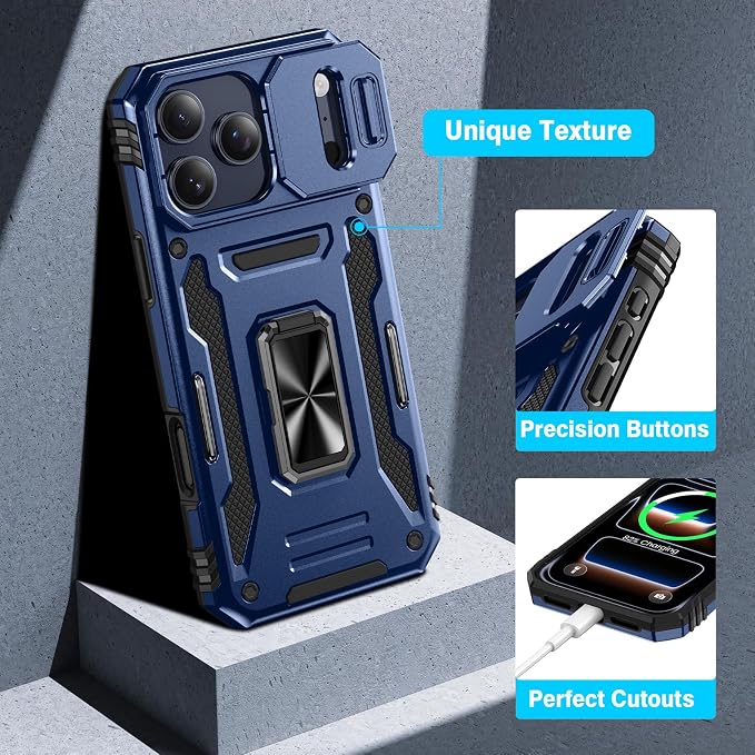 VEGO for iPhone 17 Pro Max Case with Privacy Screen Protector Blue | Slide Camera Cover & Ring Kickstand Military Grade Heavy Duty Protection Cover for iPhone 17 ProMax 5G 6.9 Inch - Blue - Image 7