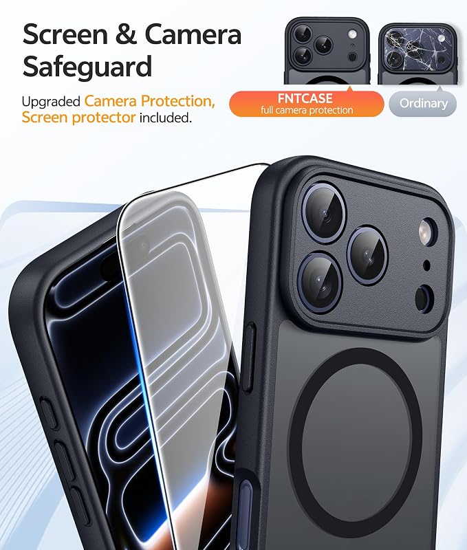 FNTCASE for iPhone 17 Pro Case, Fit for Magsafe, Screen Protector | Full Camera Protection, Translucent Matte, 14FT Military Grade Drop Proof, Shockproof Protective Phone Cover, Black Circle - Image 4