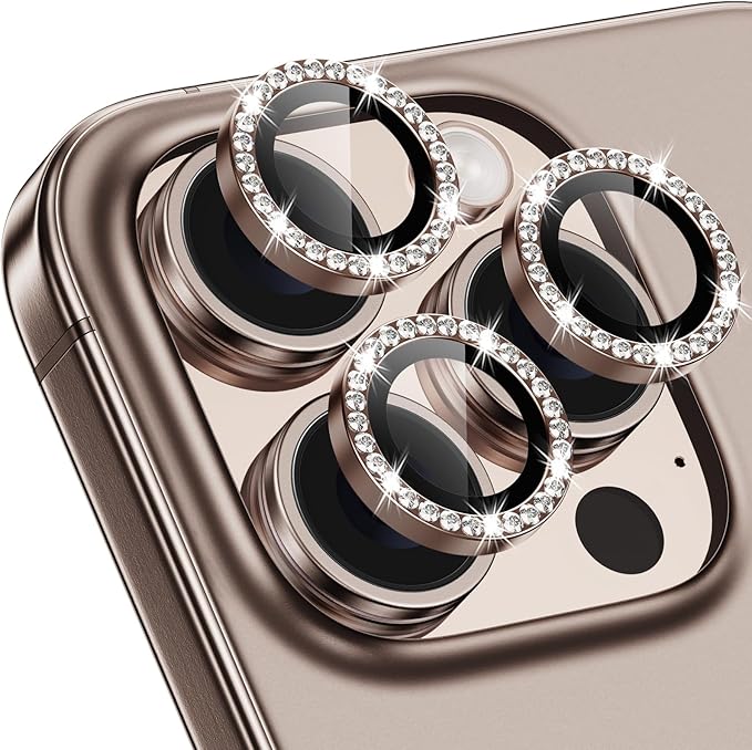 iPhone 16 Pro/16 Pro Max Camera Lens Protector Bling Diamond, Desert | Individual Metal, 9H Hardness, Scratch Resistant, Shockproof, Drop Protection, Case Friendly, Stylish Accessories by Xfilm