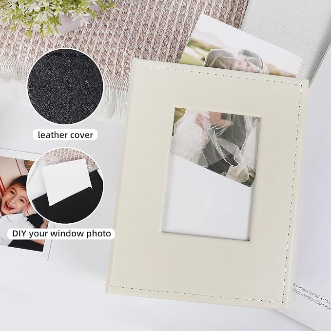 RECUTMS Photo Album 4x6 52 Photos Leather Small Albums for Wedding Beige | White Page, 52 Vertical Pockets, Family Baby Vacation Pictures Book with Front Window, Small Capacity, Portable, Travel Gifts - Image 3