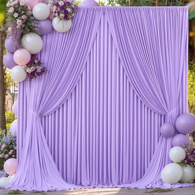 10 Panels Lavender Backdrop Curtain for Parties Wedding Wrinkle Free Light Purple Photo Curtains Backdrop Drapes Fabric Decoration for Baby Shower Photoshoot 50ft(W) x 10ft(H) - Image 9