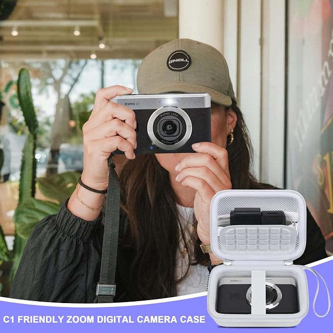 Canboc Carrying Case for KODAK PIXPRO C1 Friendly Zoom Digital Camera | For Canon PowerShot ELPH 360 HS A/ 360 HS/ 360/ IXY 650 Digital Camera, Mesh Pocket fit Cable, SD Card, White (Case Only) - Image 7