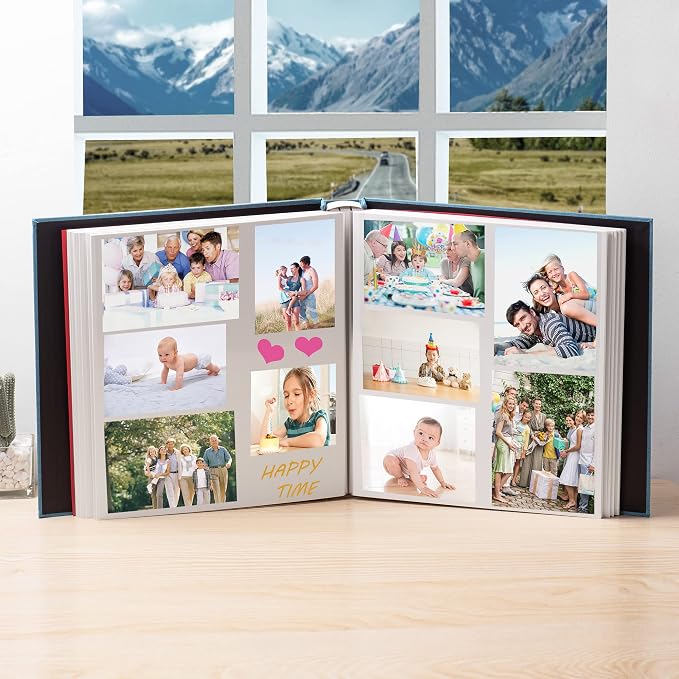 HoneyTolly Large Photo Album Self Adhesive, DIY Scrapbook Album for 600 Photos, 13"x12.6" 120 Pages Linen Cover Memory Book(Sky Blue) - Image 4