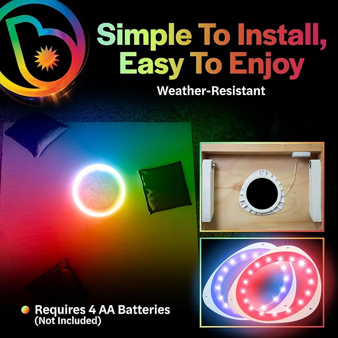 Brightz LED Cornhole Board Ring Lights, 2-Pack - 48-Hour Battery Life - Illuminate Your Game with Dazzling Glows and Ultimate Style for Non-Stop Evening Fun and Excitement (Includes Hole Lights Only) - Image 6