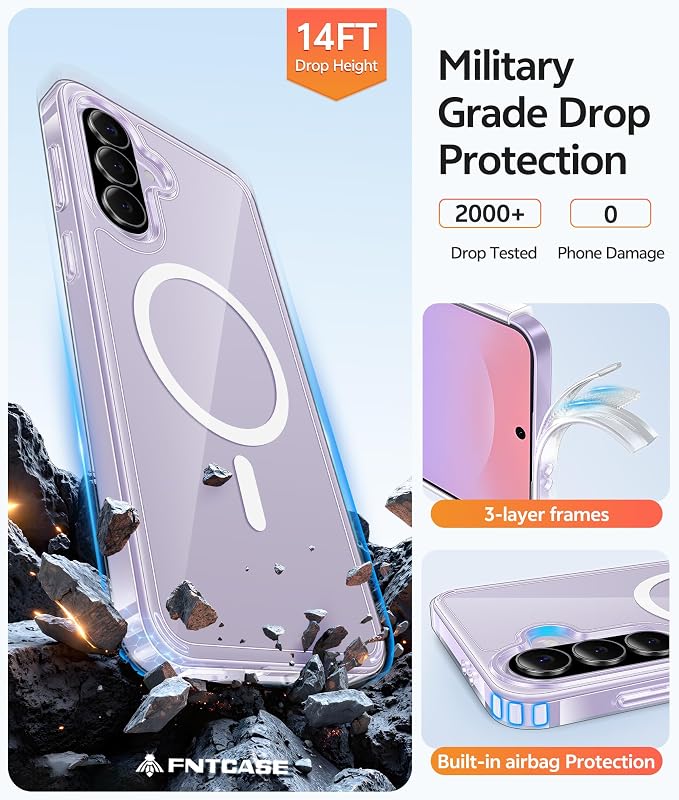 FNTCASE for Galaxy A37/A36 5G Phone Case, Fit for Magsafe, Screen Protector | Anti Yellowing Magnetic Back, 14FT Military Grade Drop Protection, Shockproof Protective, for Samsung A37 Cover, Transparent - Image 5