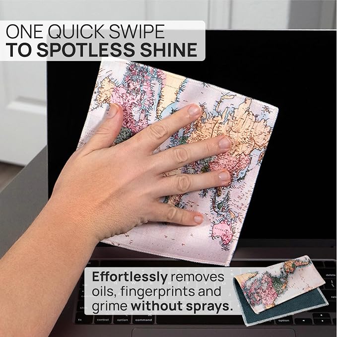 Microfiber Wholesale Quick Cloth Glasses Cleaning Cloths 8x8 World Map | 1-Pack with Case | Double-Sided Lens Cleaner for Eyeglasses, Camera & Screens | Reusable Microfiber Glass Polishing Cloths - Image 2