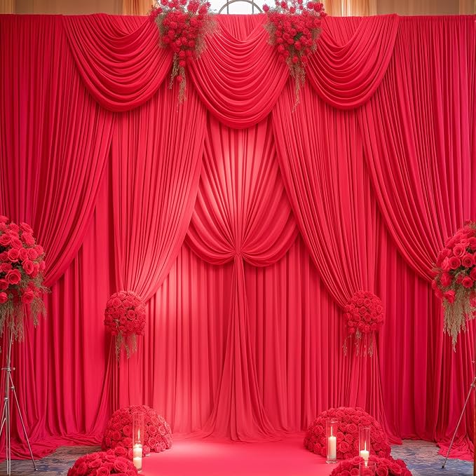Red Backdrop Curtains 10 Panels-Wrinkle-Free Polyester Photography Drapes Party Photo Backgrounds for Wedding Christmas Photo Backdrops- 40 X10FT - Image 3