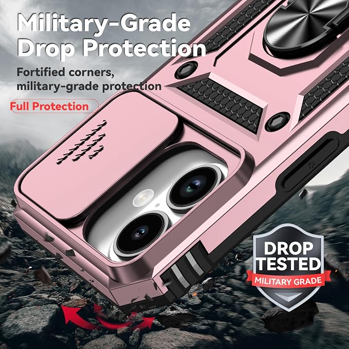HNHYGETE for iPhone 17 Case with Screen Protector: [Military Grade 20ft. Drop Tested] Slide Camera Cover Ring Shockproof Protective Phone Case for - iPhone 17 (Rose Gold) - Image 3