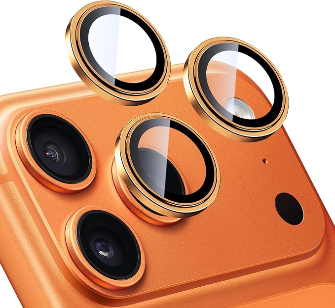 Camera Lens Protector for iPhone 17 Pro & 17 Pro Max, Orange | AR+AF, 9H Tempered Glass, Individual Metal Ring, Anti Glare, Fall Protection, Camera Screen Cover by TENOC