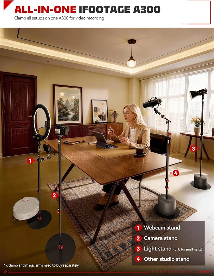 IFOOTAGE A300 Round Base Monopod 60" Aluminum Camera Floor Stand | Tripod Alternative with 1/4" & 3/8" Screw Light Adapter for Camera Tripod Head Ring Light Webcam, Payload 22lb - Image 2