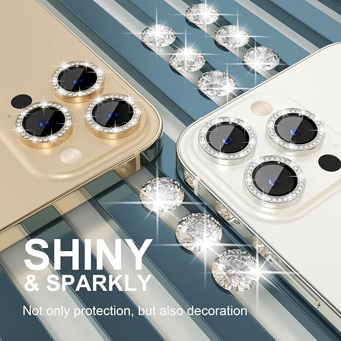 Choiche for iPhone 13 Pro/iPhone 13 Pro Max Camera Lens Protector | Ultra HD, Bling 9H Tempered Glass Camera Cover Screen Protector Metal Ring Decoration Accessories (Diamond-Silver) - Image 7