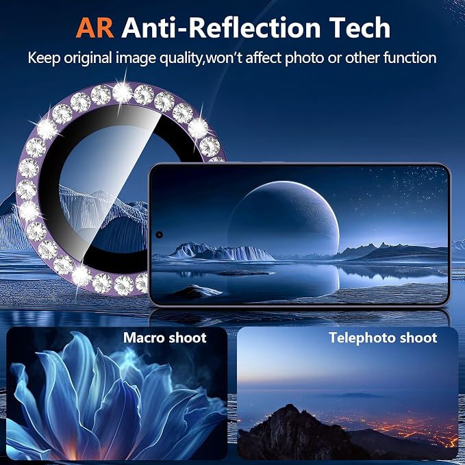 for Samsung Galaxy S26 Ultra Camera Lens Protector, Individual Metal Ring Tempered Glass Lens Cover, [Strong Adsorption] Scratch Resistant Ultra-Thin HD Clear Lens Cover, 1 Set-Violet Diamond - Image 3