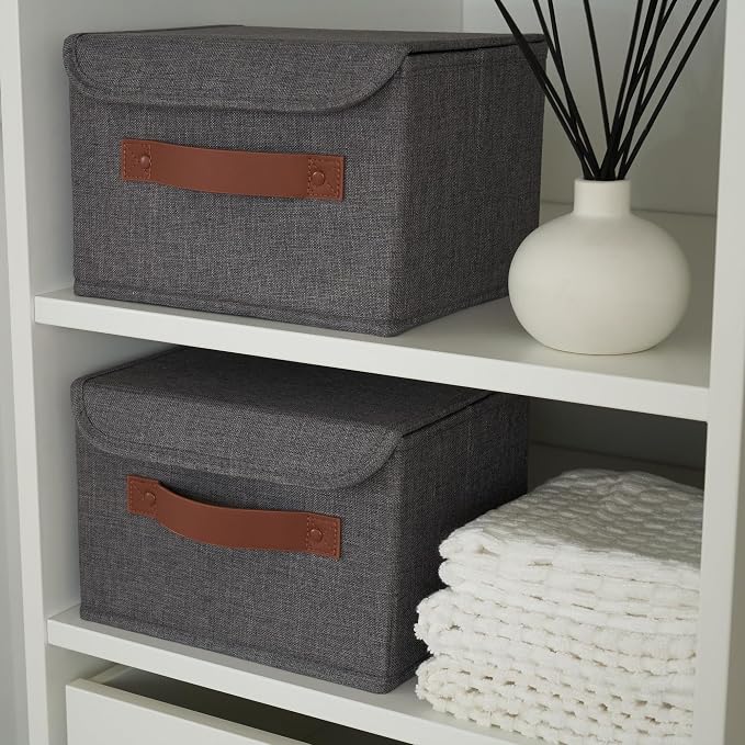 Decorative Linen Storage Boxes with Lids - Spacious Set of 2 Organizer Bins | The Perfect Small Container for Home Decor - Safely Store Photos, Documents and Memory Box Keepsakes in Style - Image 9