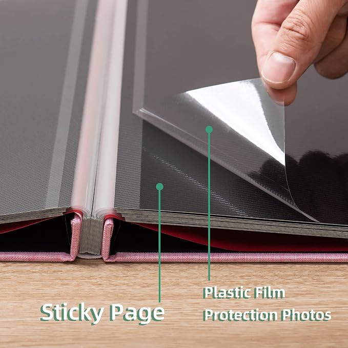 Large Photo Album Self Adhesive 4x6 8x10 10x12 13"x12.6" Scrapbook Album 12.6"x11" Inch 60 Black Sticky Pages Linen Cover Magnetic Photo Album with A Metallic Pen and DIY Stickers(Pink) - Image 5