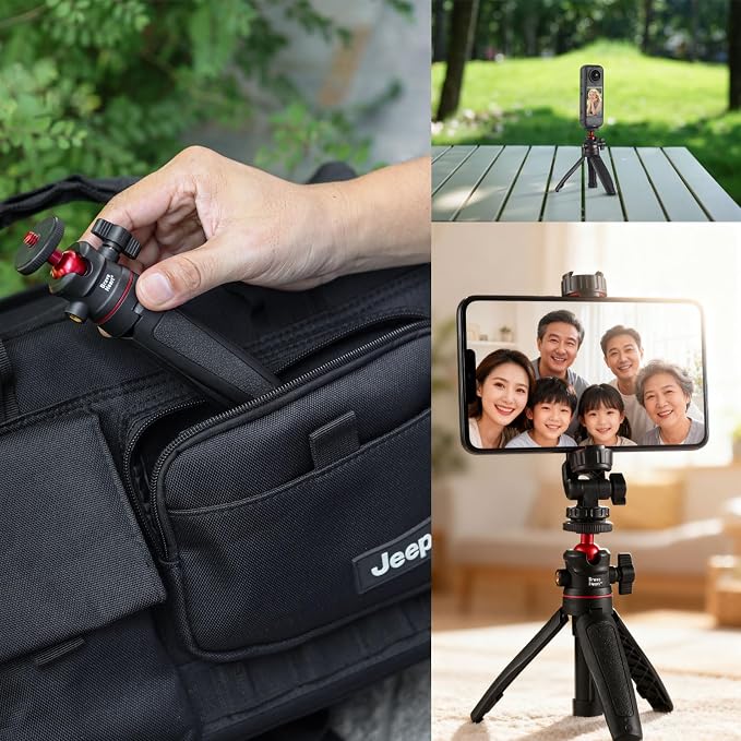 Black Mini Tripod Phone Stand with 1/4" Screw for iPhone/Insta 360 X5/ DJI/OSMO/Pocket 3 /Sony/Canon/Nikon/Cameras, Extendable Handheld Vlogging Video Filming Table Stand - Image 6