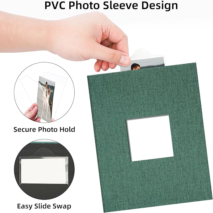 4x6 Slip In Photo Album Holds 200 Pockets Cloth Cover Dark Green | DIY cover window, Acid free pages, PVC free pockets, Family Travel Wedding, Gift ready - Image 3