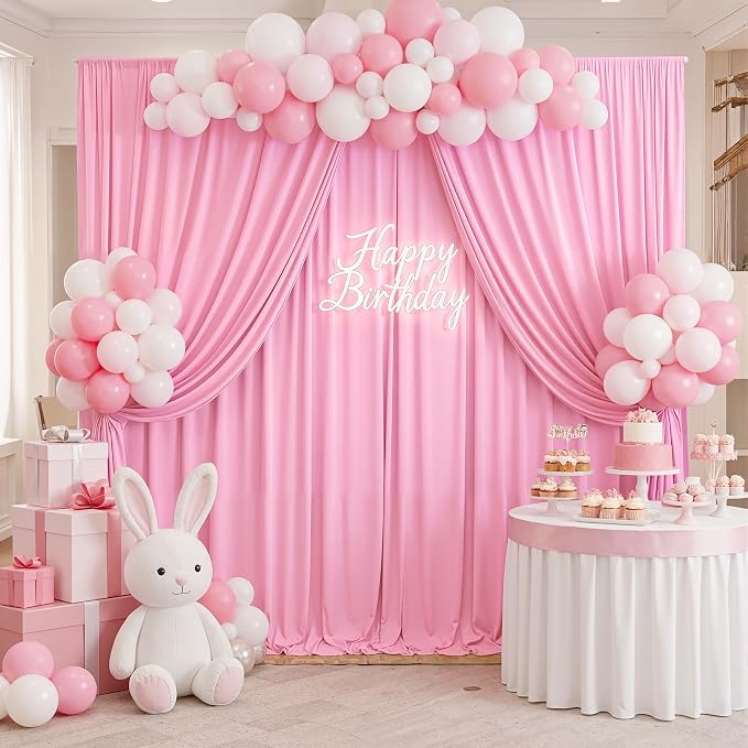 10ft x 10ft Wrinkle Free Pink Backdrop Curtains for Parties, Polyester Baby Pink Backdrop Drapes 2 Panels 5x10ft for Wedding Girl Birthday Party Photography Background - Image 5
