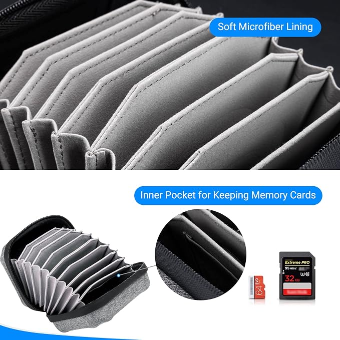 JJC Durable Lens Filter Pouch Case for 10 Circular ND UV Filters up to 95mm | Photography Filter Wallet Holds up to 10 Filters, Water-Resistant EVA Exterior with Zipper Closure, Includes Wrist Lanyard - Image 4