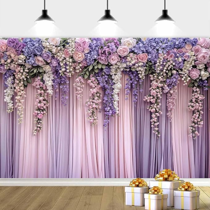 20x10ft Purple Flower Wedding Photography Backdrop Lavender Floral Wedding Bridal Photography Backdrop Anniversary Birthday Baby Shower Girl Party Banner Photo Booth Props Background Wall Decor - Image 4