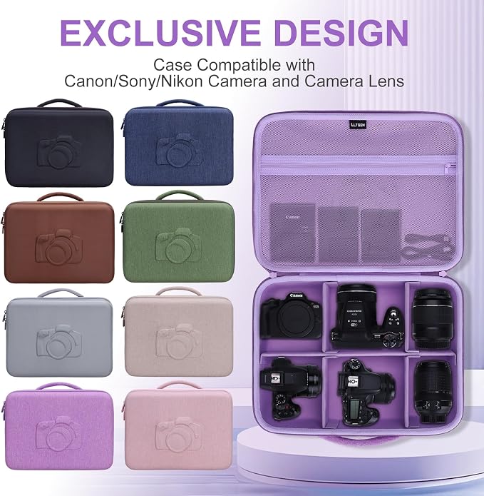 Large Camera Case Bag for Canon/Sony/Nikon Camera and Multiple Lens Black | Hard Travel Carrying Case Bag for Canon/Sony/Nikon DSLR SLR Mirrorless Camera and Multiple Lens with 5 Dividers - Image 6