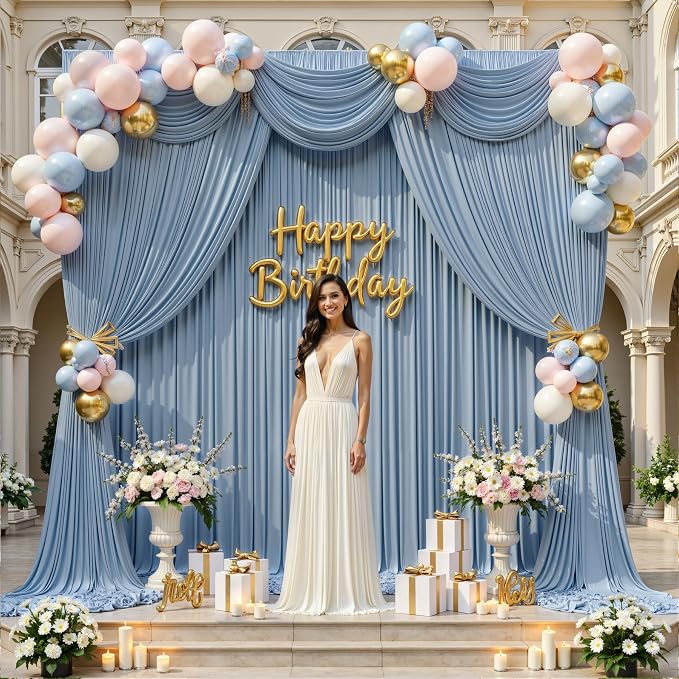 10x12 ft Dusty Blue Backdrop Curtains for Weddings, Birthdays and Photos | 2 Panels 5x12 ft, Wrinkle-Free Polyester Drapes, Washable, Ironable, 4 in Rod Pocket for Baby Showers Photography Background - Image 6