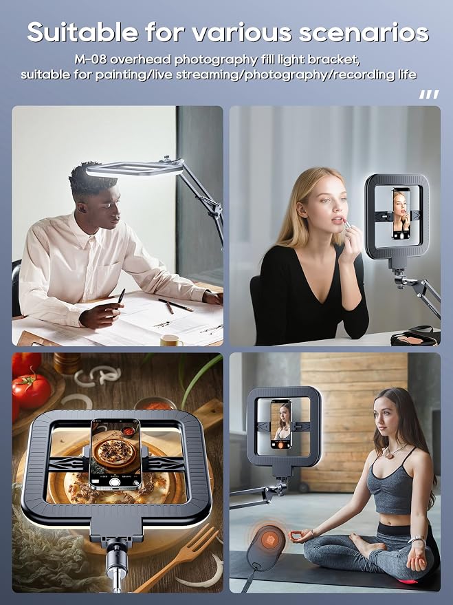 Upgrade Ring Light Overhead Phone Mount, LED Desk Ring Light with Clamp for Video Recording,Flexible Articulating Phone Arm Stand Compatible with iPhone,Live Streaming YouTube Tiktok - Image 8