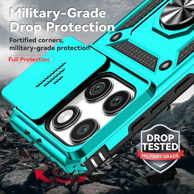 SunStory Compatible with Motorola Moto Edge 2025 Case with HD Screen Protector & Slide Camera Cover & Rotated Ring Kickstand, [Military-Grade] Phone Case for (Teal, Moto Edge 2025) - Image 6