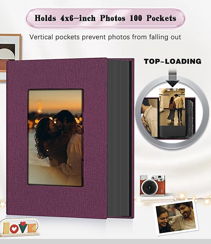 Ejblfe Photo Album 4x6,Linen Cover Slide-in Photo Album Book Can Holds 100 4x6 Photos with 50 Black Sheets for Family,Wedding,Baby and Holiday Pictures (Dark purple) - Image 3