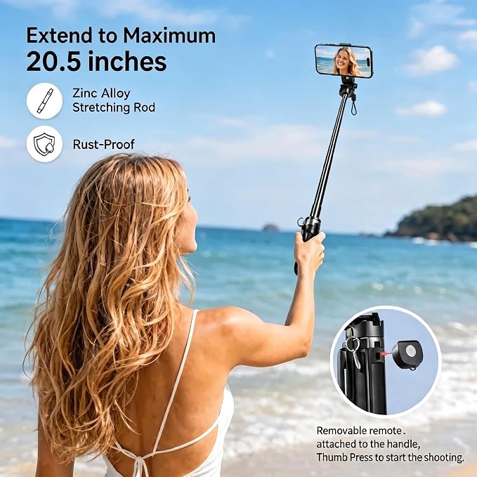 6-in-1 Magnetic Mini 20.5'' Selfie Stick for iPhone with LED Light. Can Converts into Mini Tripod/Phone Camera Grip/Handheld Stabilizer/Phone Stand. Selfie Stick with Rechargable Remote - Image 5