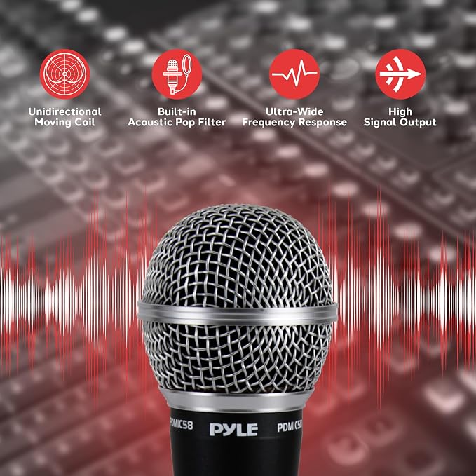 Pyle Professional Dynamic Microphone - 2-Pack Unidirectional Handheld Mic with Built-in Pop Filter, High Signal Output, 15 ft. XLR Audio Cable, Ideal for Stage, Karaoke & Studio Performances - Image 3