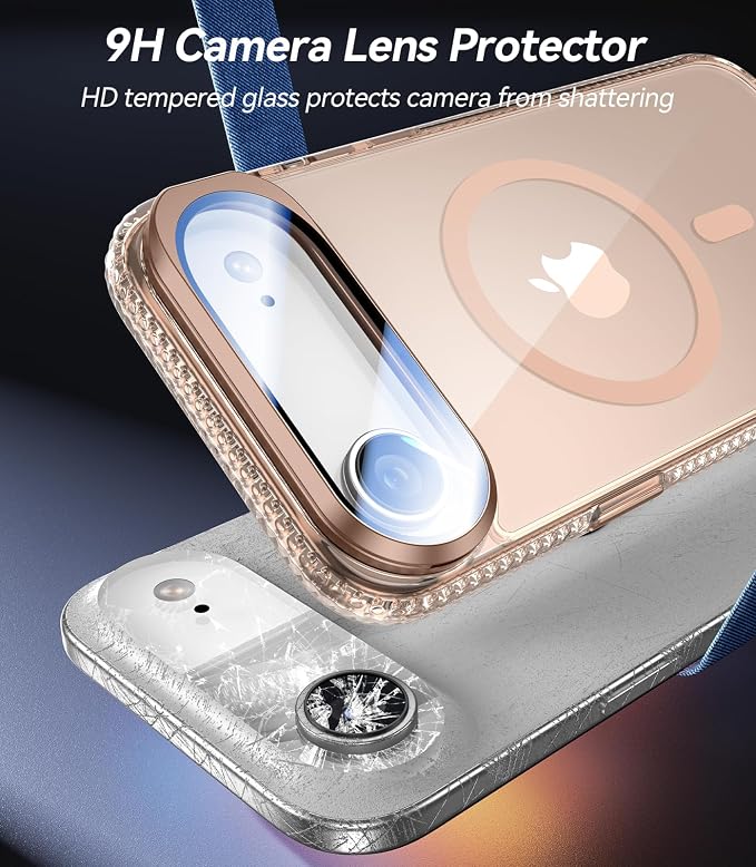 VOFATA [Upgraded Full Camera Protection] for iPhone Air Case with Camera Cover Stand [Fit for MagSafe][10FT Mil-Grade Protection] Transparent Magnetic Phone Cover for iPhone 17 Air Case, Clear Gold - Image 3