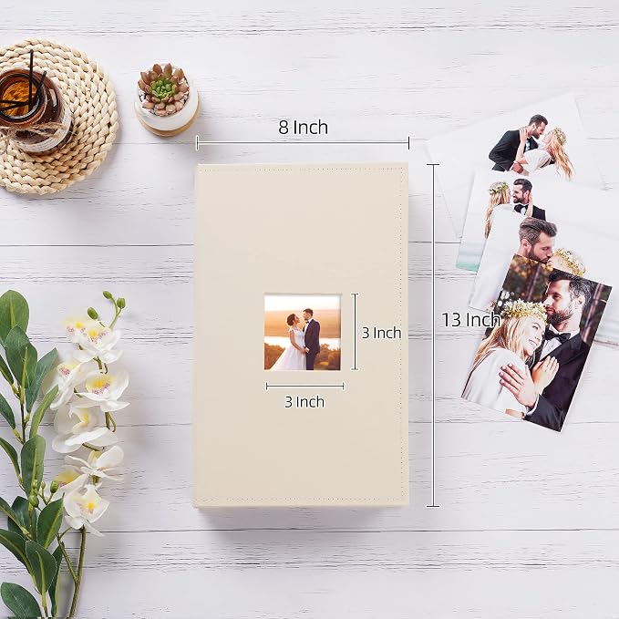 potricher Small Photo Album 4x6 300 Photos, Leather Cover, Beige | Leather 4x6 Picture Album with 300 Horizontal Pockets, Photo Book for Family, Wedding, Anniversary, and Baby - Image 2