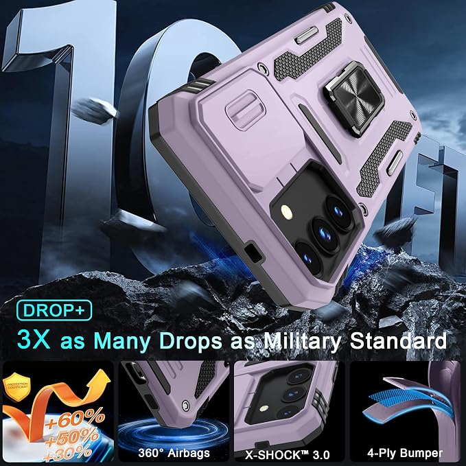 DEERLAMN Case for Samsung Galaxy S24 6.2-Inch with Slide Camera Cover+Screen Protector(1 Pack), Rotated Ring Kickstand Military Grade Shockproof Protective Cover-Deep Purple - Image 4