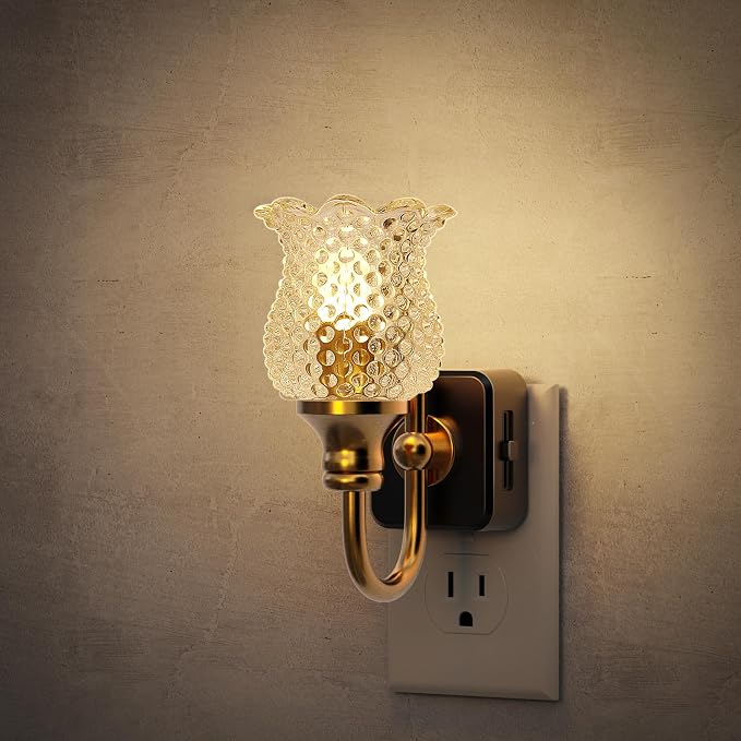 JandCase Night Light, Glass Night Lights Plug into Wall Dimmable | Floral LED Nightlight, 0-100LM Flower Nightlights, Dusk to Dawn Sensor, 1W Vintage Nite Light for Bathroom Hallway Gift Decor by JandCase