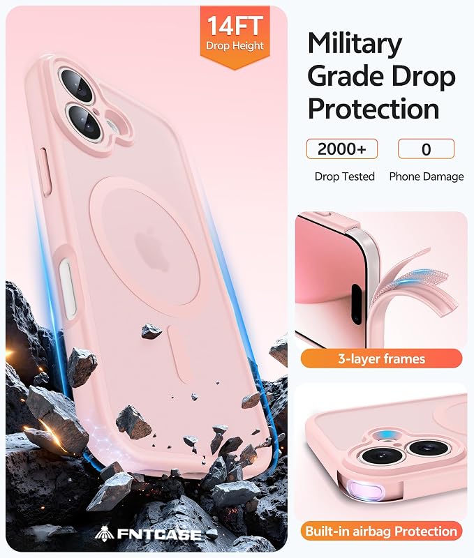 FNTCASE for iPhone 17 Case, Compatible with Magsafe, Glass Screen Protector | Full Camera Protection, Translucent Matte, 14FT Military Grade Drop Proof, Shockproof Protective Phone Cover, Light Pink - Image 6