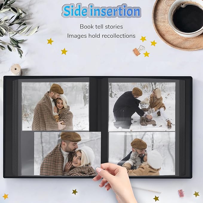 Popotop 4x6 Photo Album 200 Pictures, Linen Hardcover, Reinforced Spine | Compact 200-Photo Capacity, Acid-Free PP Slip-In Pockets, 2 Photos per Page, Black Inner Pages, No Memo Space - Image 5