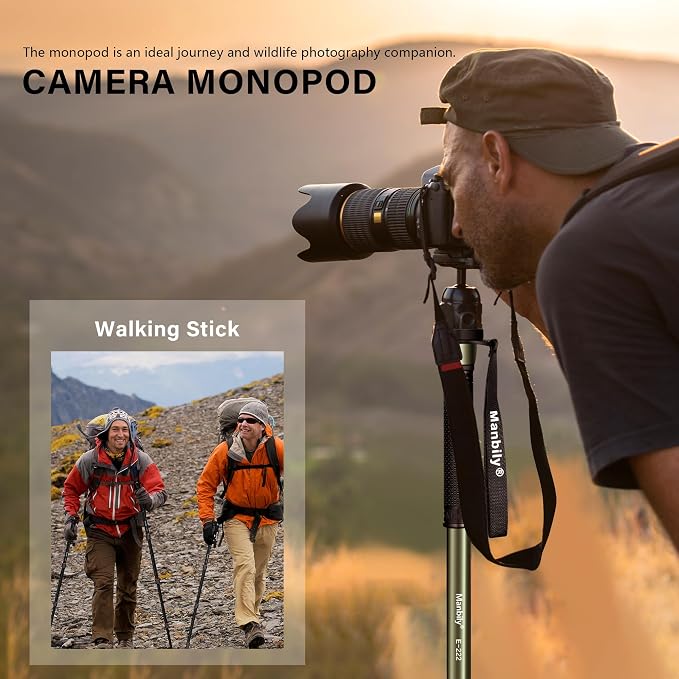 65-Inch Camera Monopod, 5 Sections Aluminum Travel Monopod for Canon Nikon Sony DSLR Cameras Video Camcorder, Compact Portable Lightweight（E-222） (Green) - Image 6