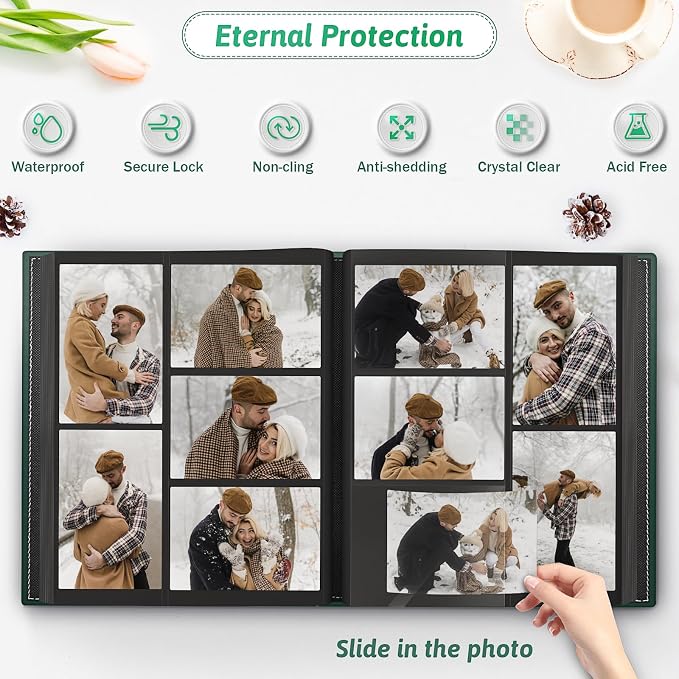 Popotop 4x6 Photo Album Holds 800 Pictures, Vegan Leather Hardcover | 800-Photos Capacity, Clear Slip-In Pockets, Extra-Large Collection Format, Front Photo Window, Gifts for Family Wedding Baby - Image 3